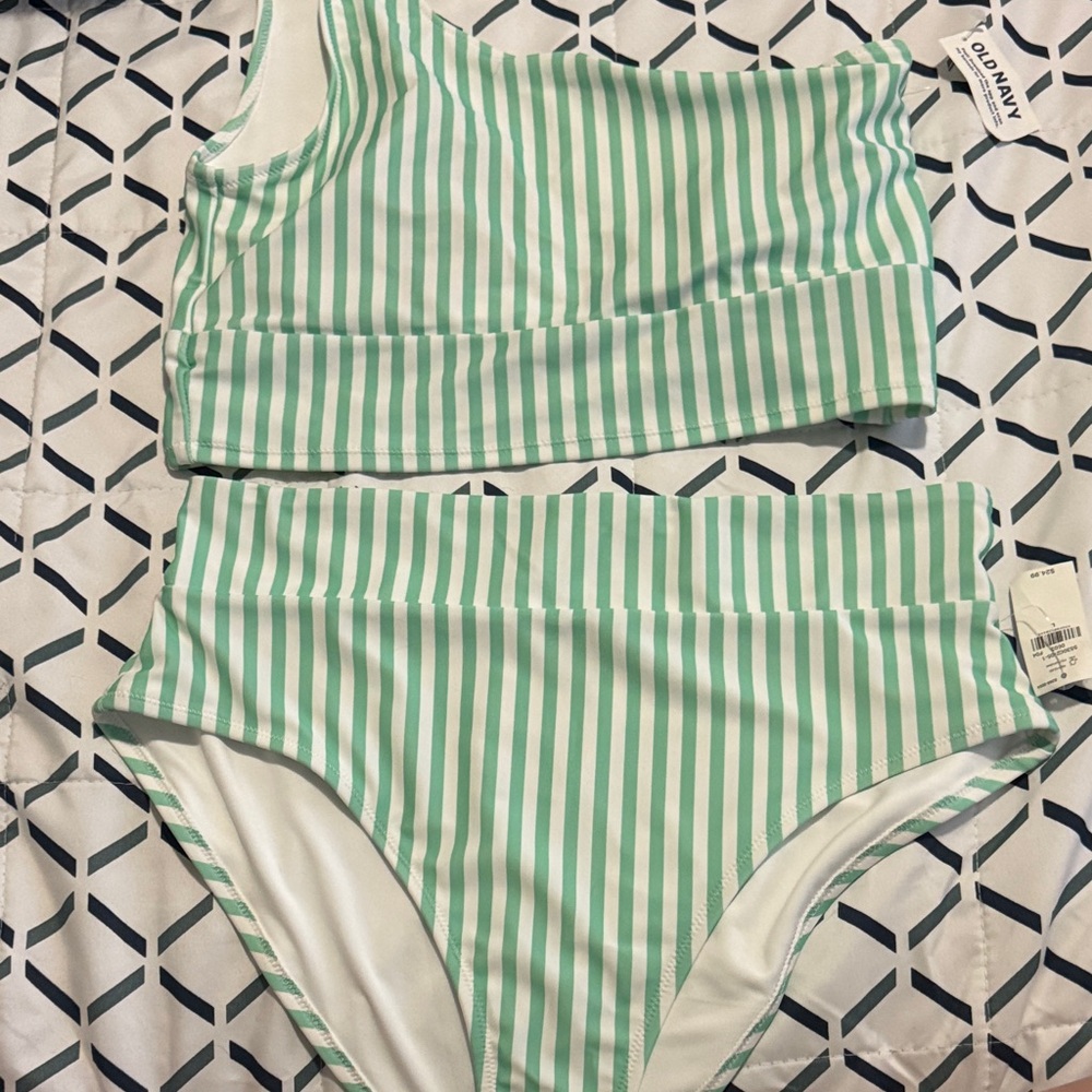 Old Navy Mint and White Striped Bikini